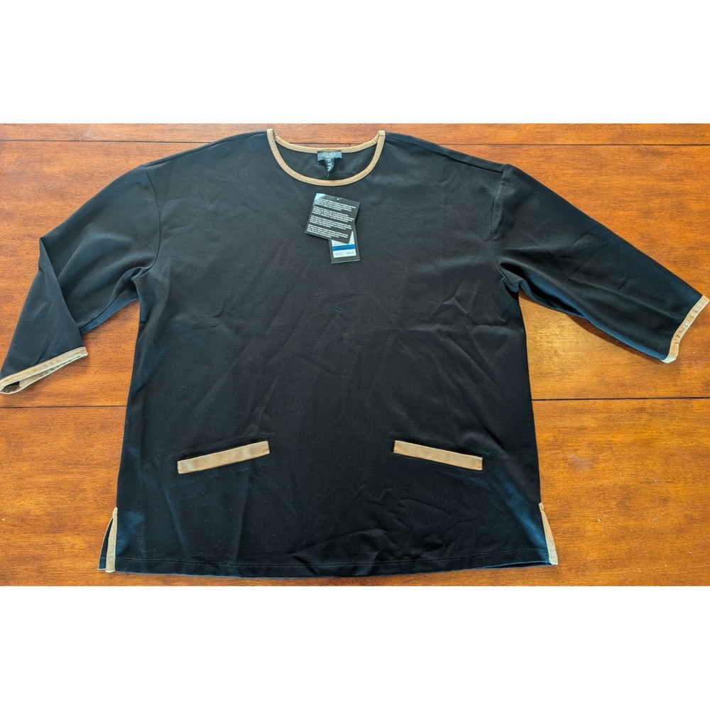 Jones New York Women Black Caramel Tunic Sweater Long Sleeve XL NWT 11045517-3QM